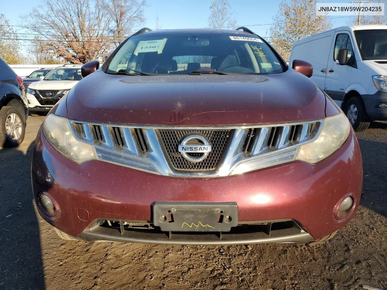 2009 Nissan Murano S VIN: JN8AZ18W59W204235 Lot: 80149654