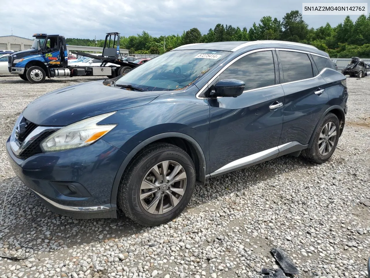 2016 Nissan Murano S VIN: 5N1AZ2MG4GN142762 Lot: 57275414