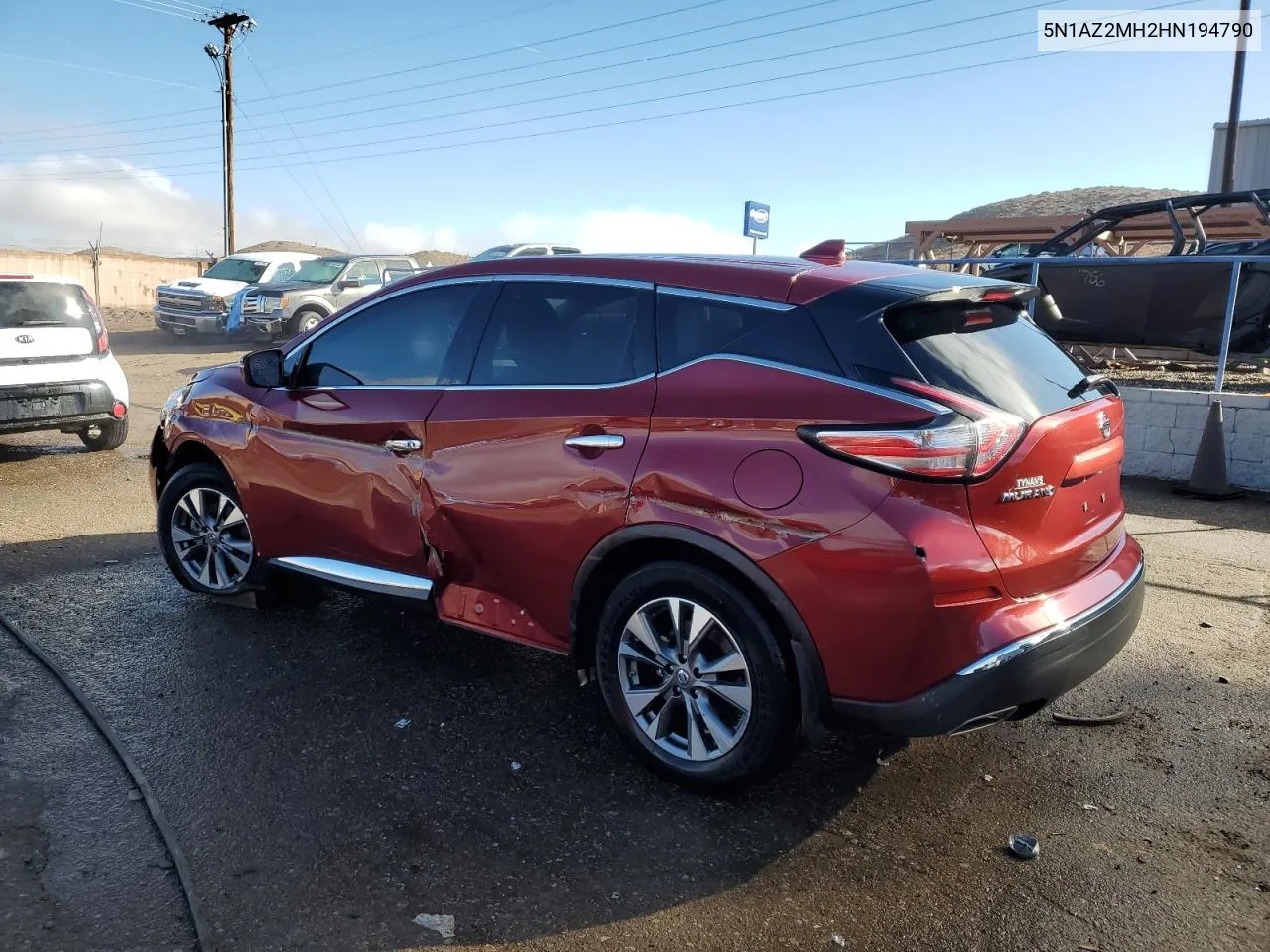 2017 Nissan Murano S VIN: 5N1AZ2MH2HN194790 Lot: 78737824