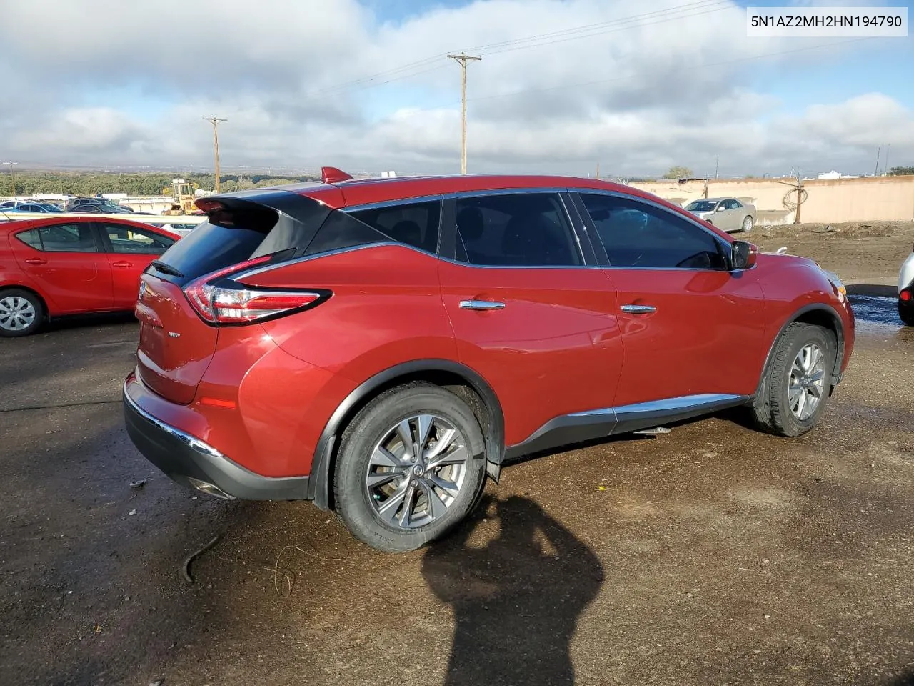 2017 Nissan Murano S VIN: 5N1AZ2MH2HN194790 Lot: 78737824