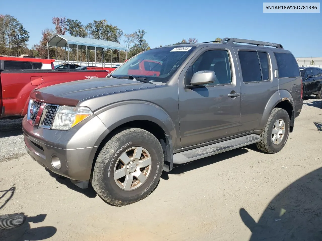 2005 Nissan Pathfinder Le VIN: 5N1AR18W25C781386 Lot: 77046834