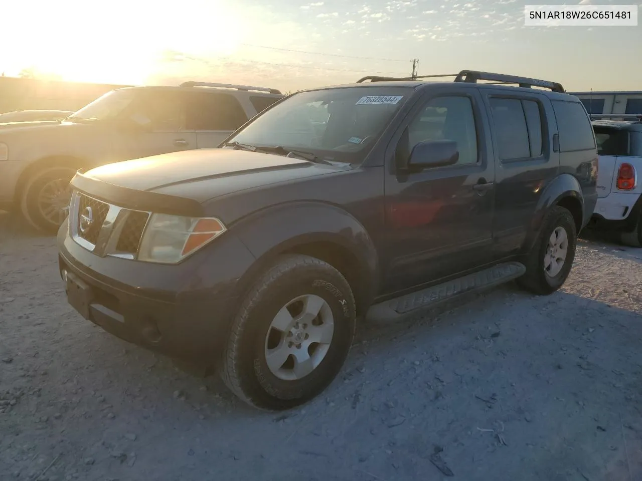 2006 Nissan Pathfinder Le VIN: 5N1AR18W26C651481 Lot: 76328544