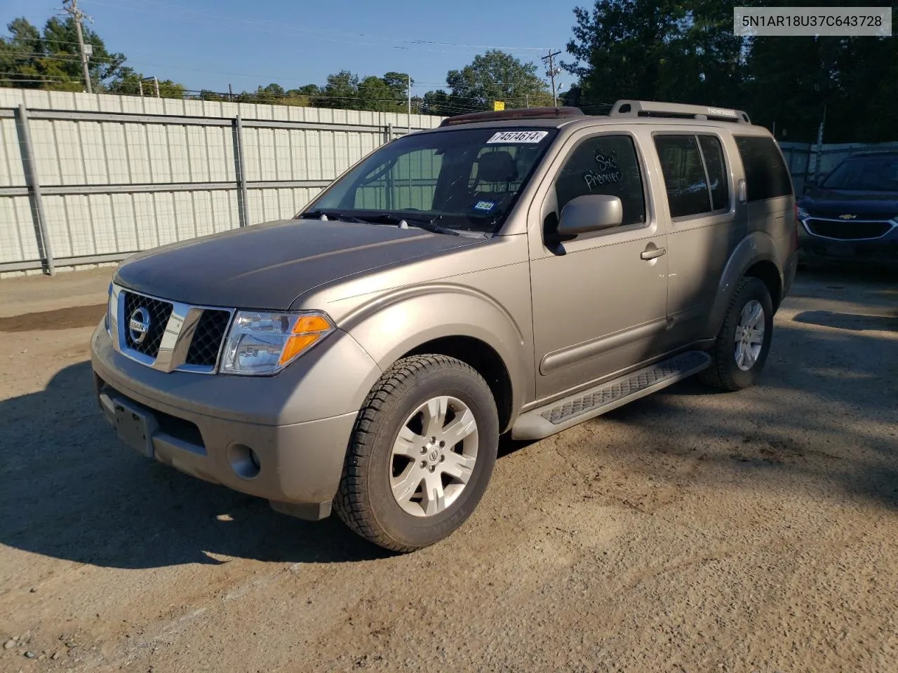 2007 Nissan Pathfinder Le VIN: 5N1AR18U37C643728 Lot: 74574614