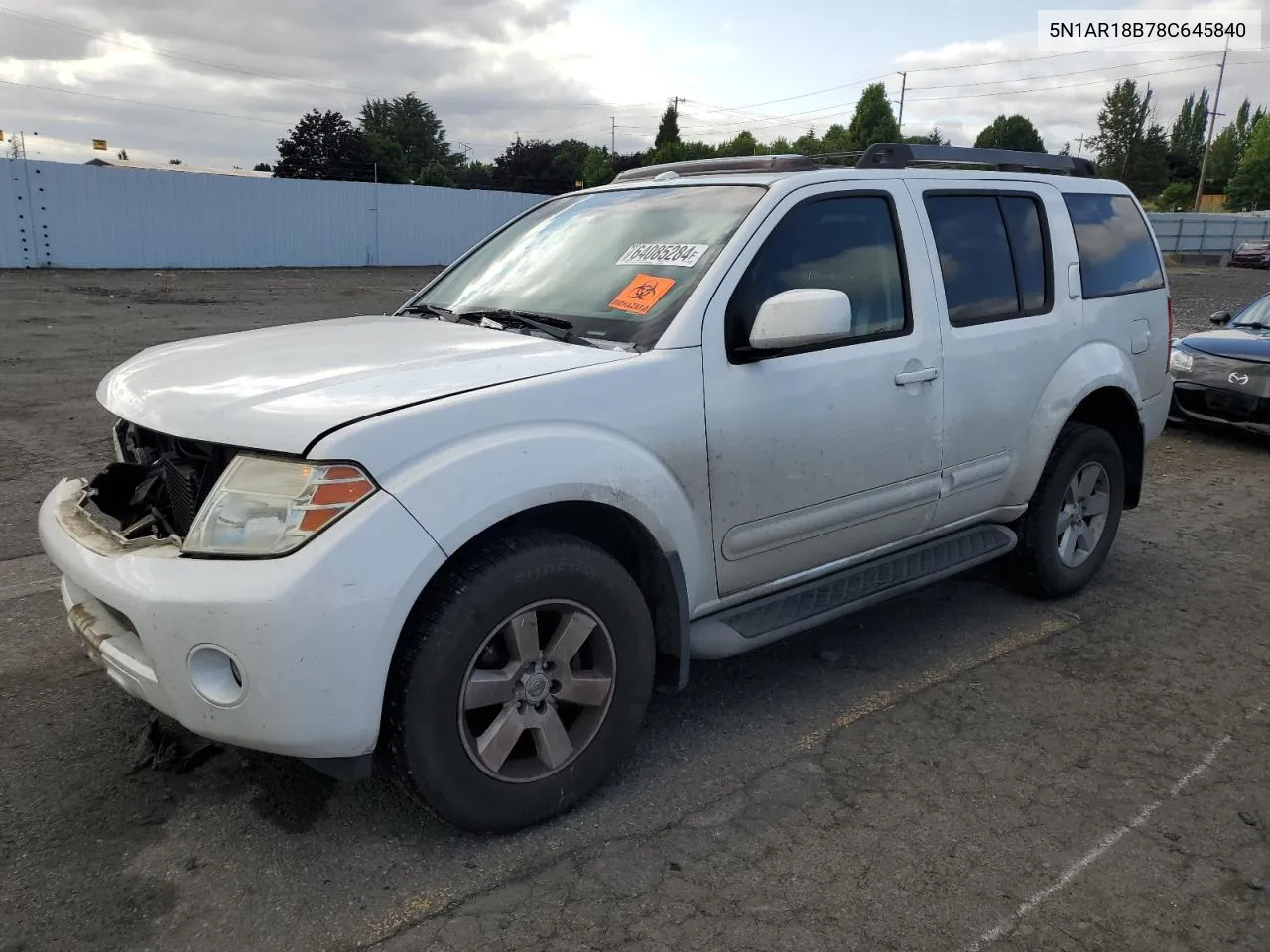 2008 Nissan Pathfinder S VIN: 5N1AR18B78C645840 Lot: 64085284