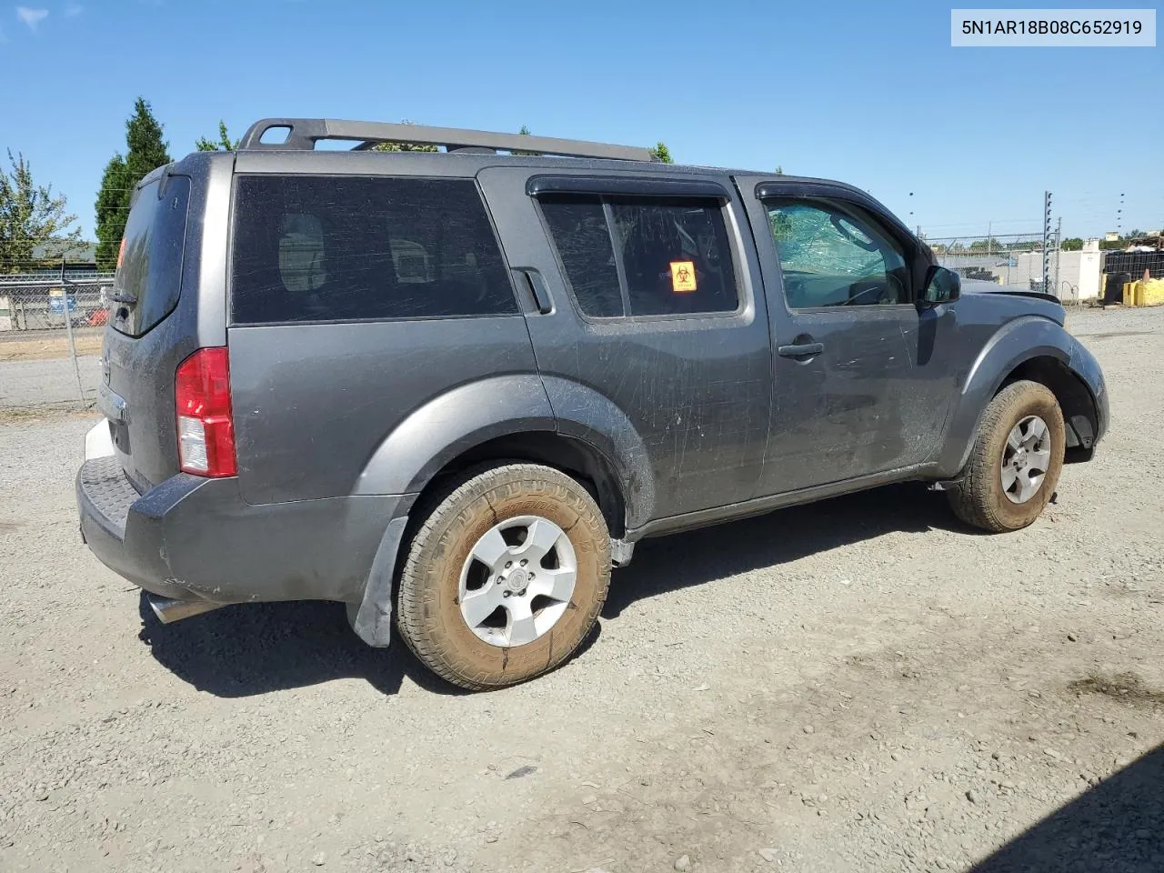 2008 Nissan Pathfinder S VIN: 5N1AR18B08C652919 Lot: 64284494