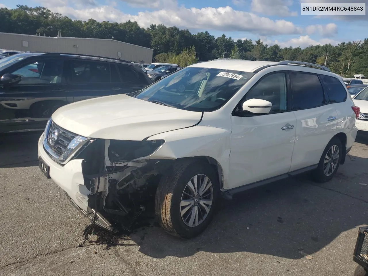 2019 Nissan Pathfinder S VIN: 5N1DR2MM4KC648843 Lot: 73351694