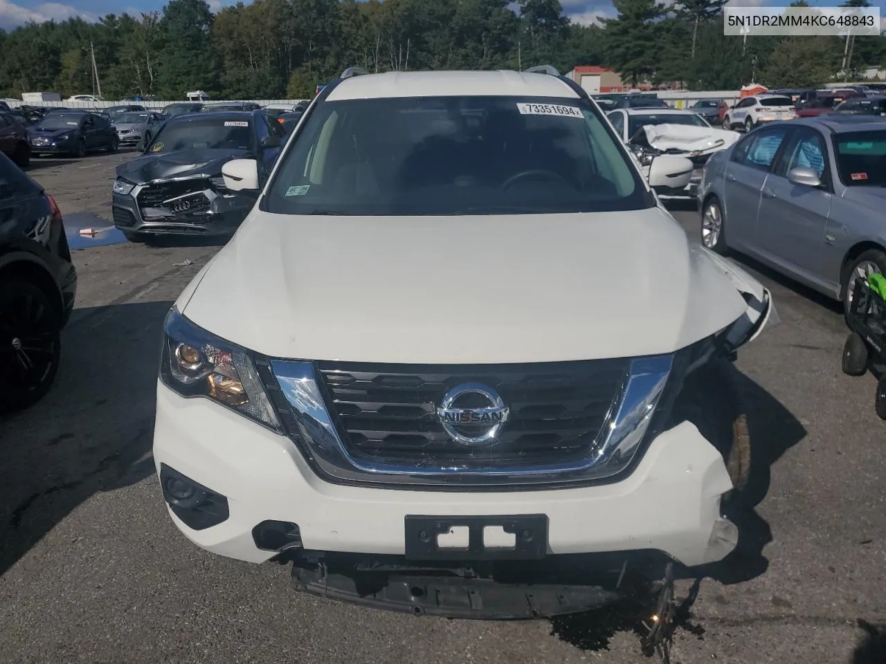 2019 Nissan Pathfinder S VIN: 5N1DR2MM4KC648843 Lot: 73351694