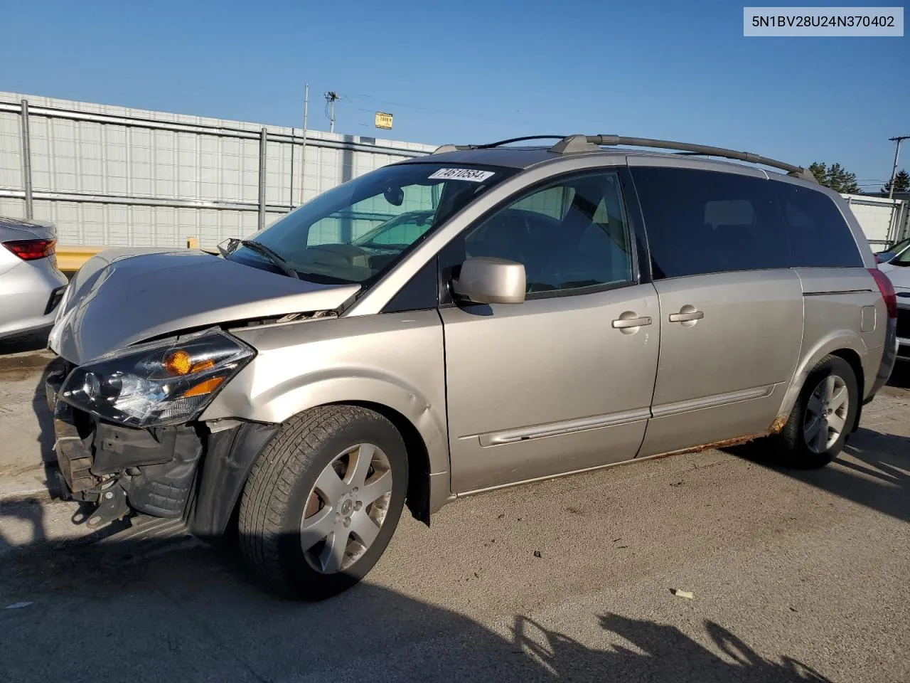 2004 Nissan Quest S VIN: 5N1BV28U24N370402 Lot: 74610584