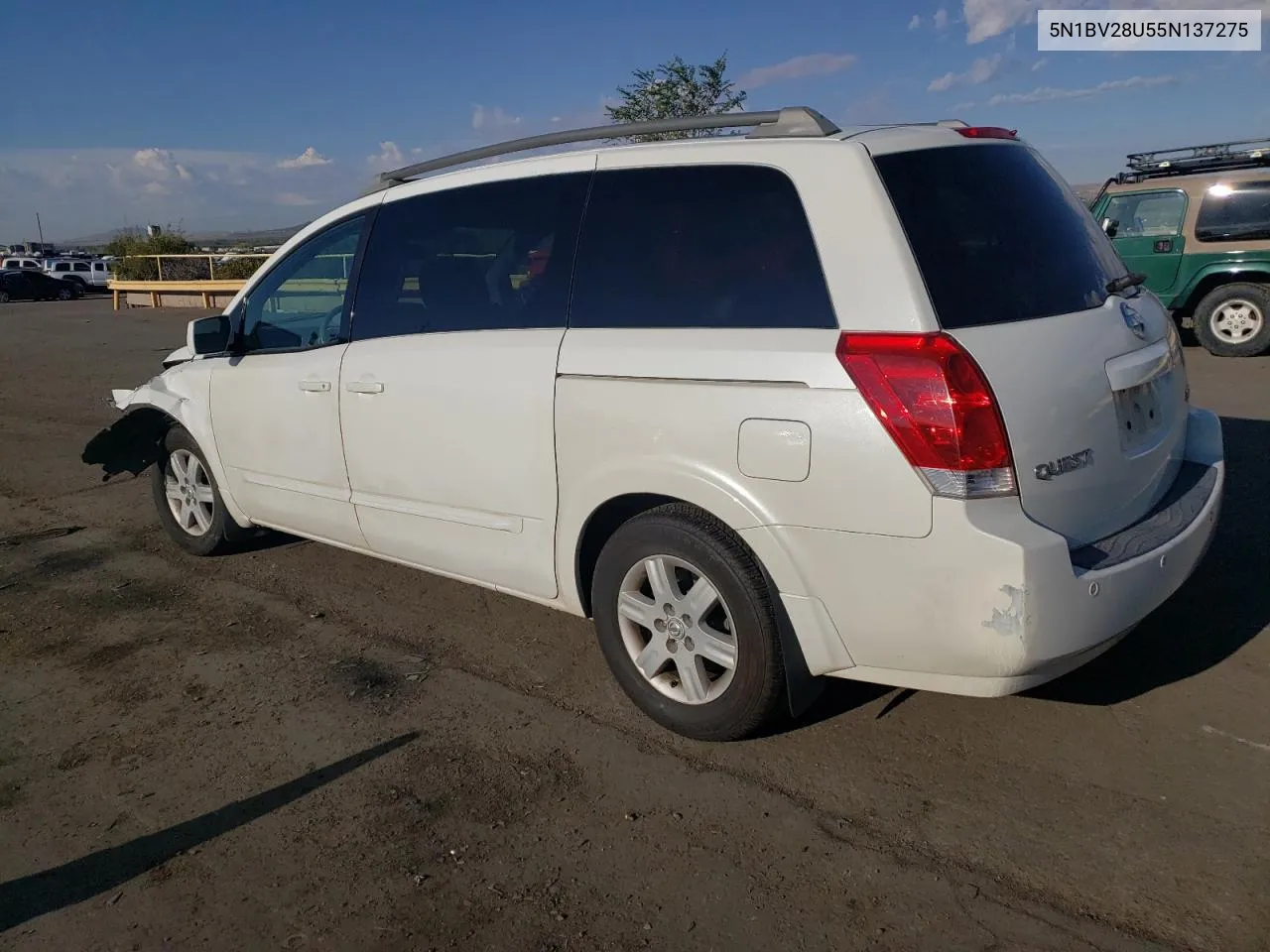 2005 Nissan Quest S VIN: 5N1BV28U55N137275 Lot: 72023734