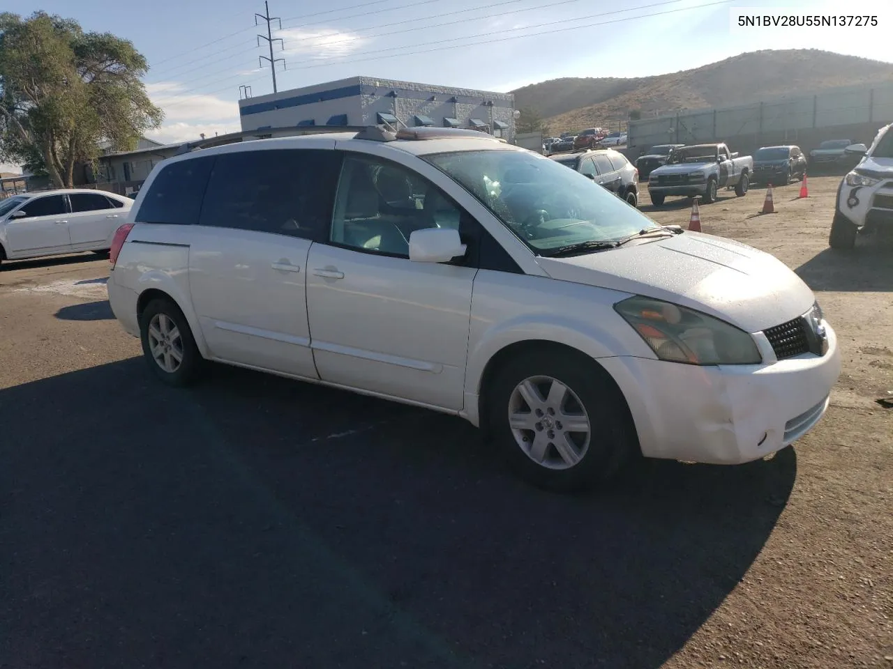 2005 Nissan Quest S VIN: 5N1BV28U55N137275 Lot: 72023734