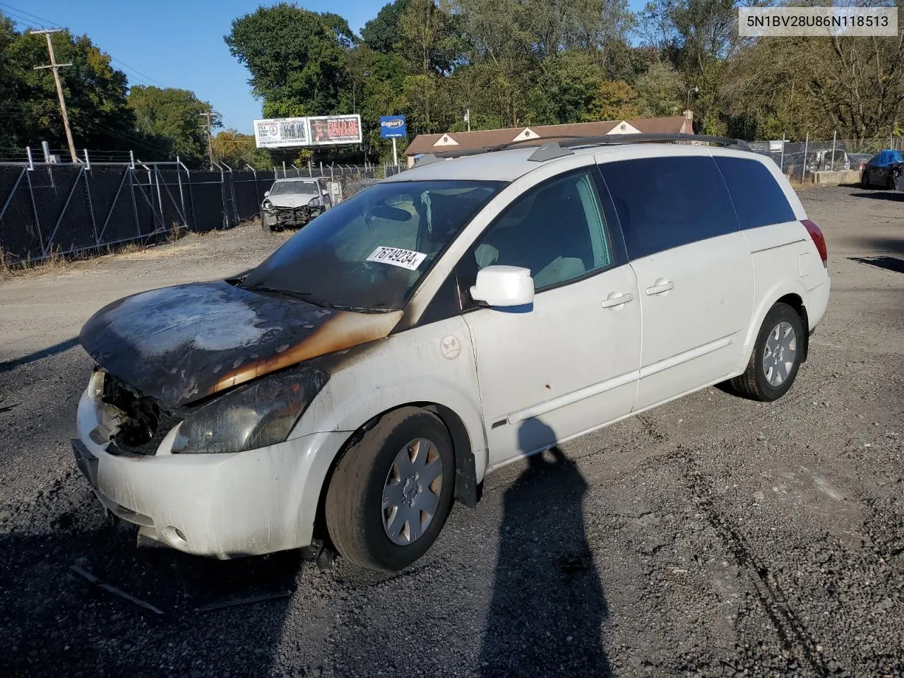 2006 Nissan Quest S VIN: 5N1BV28U86N118513 Lot: 76749234