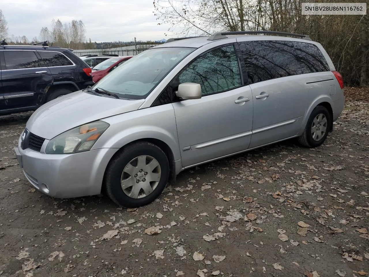 2006 Nissan Quest S VIN: 5N1BV28U86N116762 Lot: 78164324