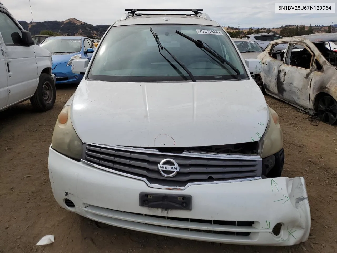 2007 Nissan Quest S VIN: 5N1BV28U67N129964 Lot: 75547434