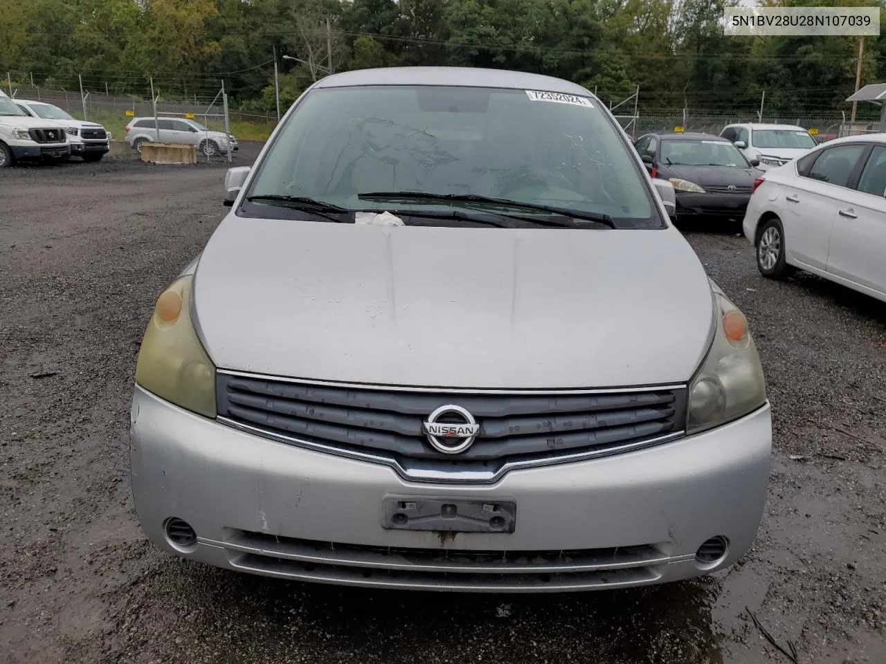 2008 Nissan Quest S VIN: 5N1BV28U28N107039 Lot: 72352024