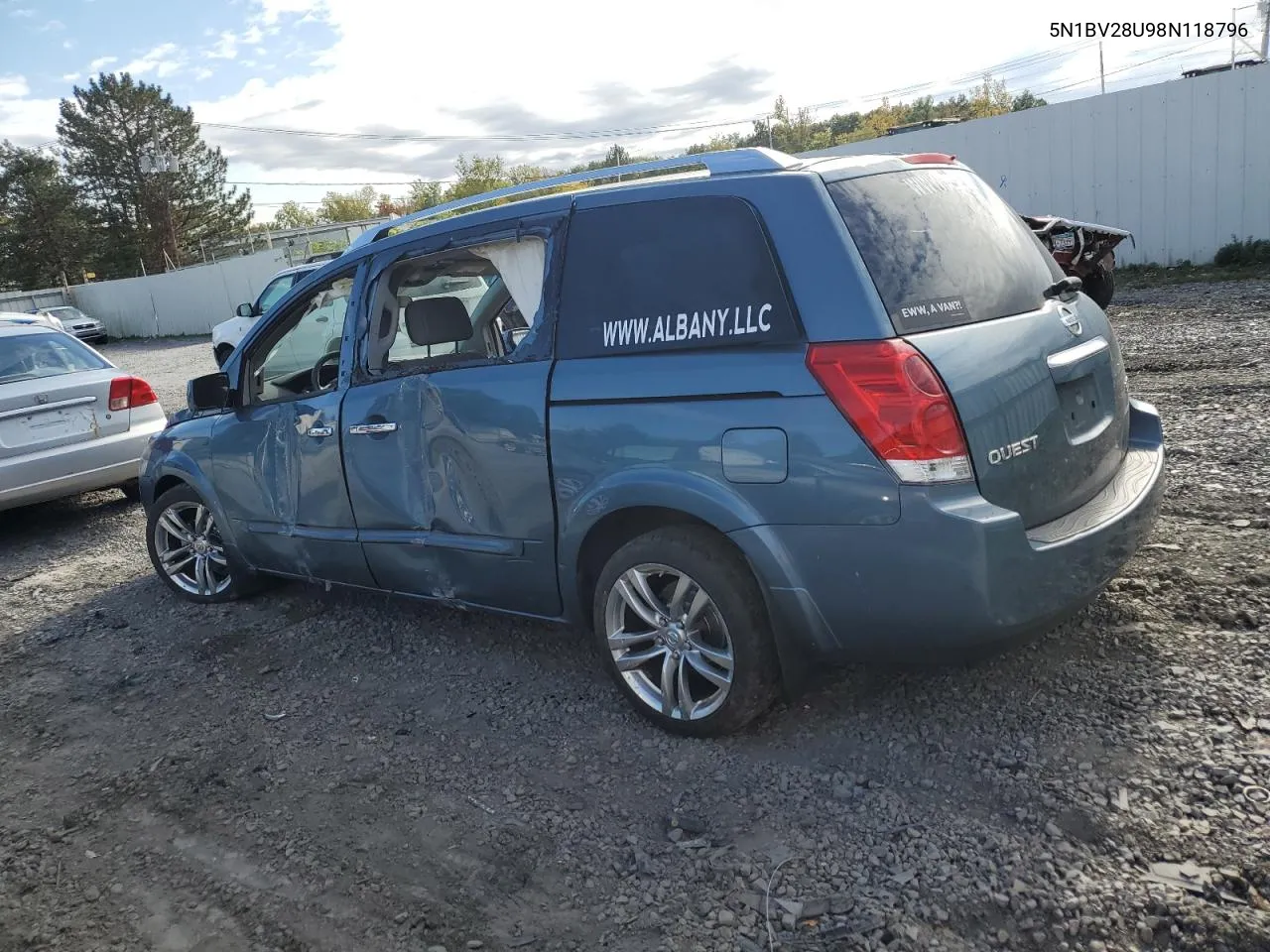 2008 Nissan Quest S VIN: 5N1BV28U98N118796 Lot: 75071164