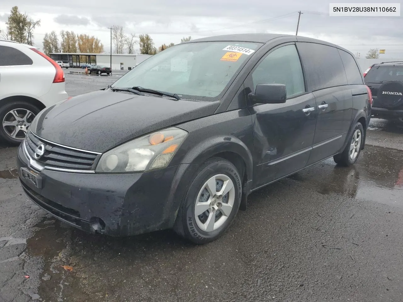 2008 Nissan Quest S VIN: 5N1BV28U38N110662 Lot: 80374514