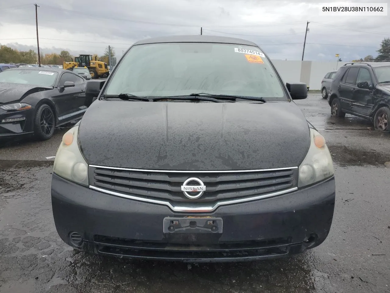 2008 Nissan Quest S VIN: 5N1BV28U38N110662 Lot: 80374514