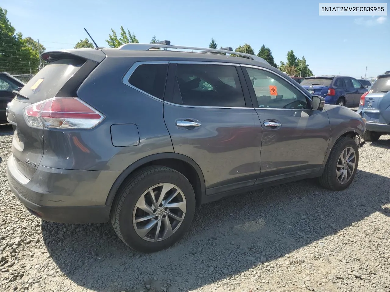 2015 Nissan Rogue S VIN: 5N1AT2MV2FC839955 Lot: 62924374