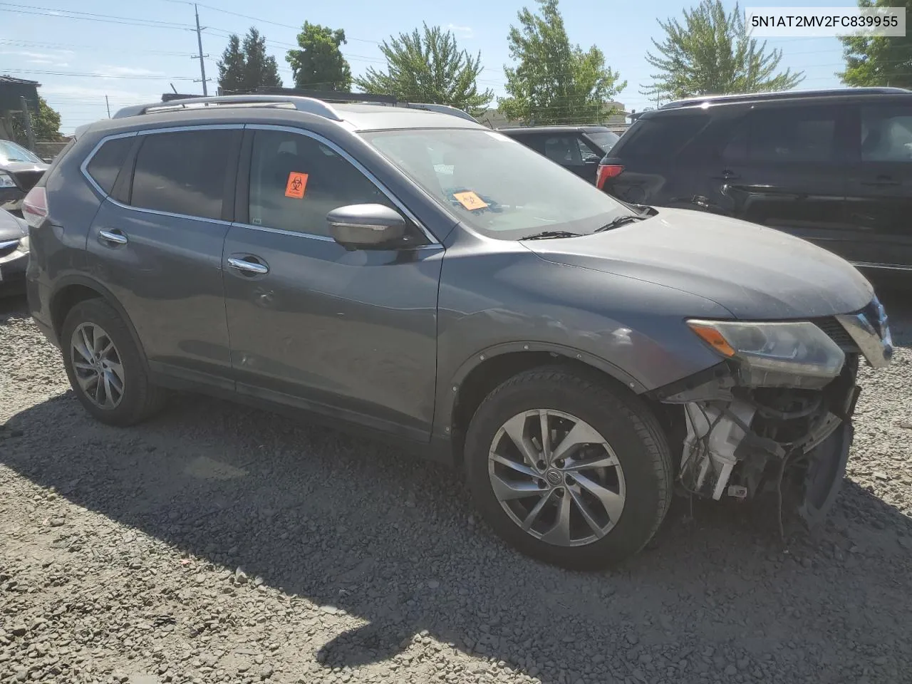 2015 Nissan Rogue S VIN: 5N1AT2MV2FC839955 Lot: 62924374