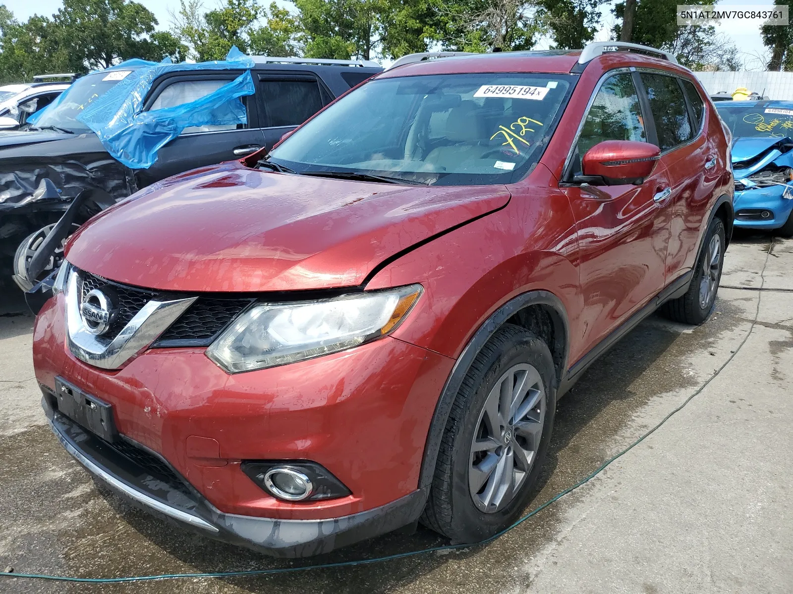 2016 Nissan Rogue S VIN: 5N1AT2MV7GC843761 Lot: 64995194