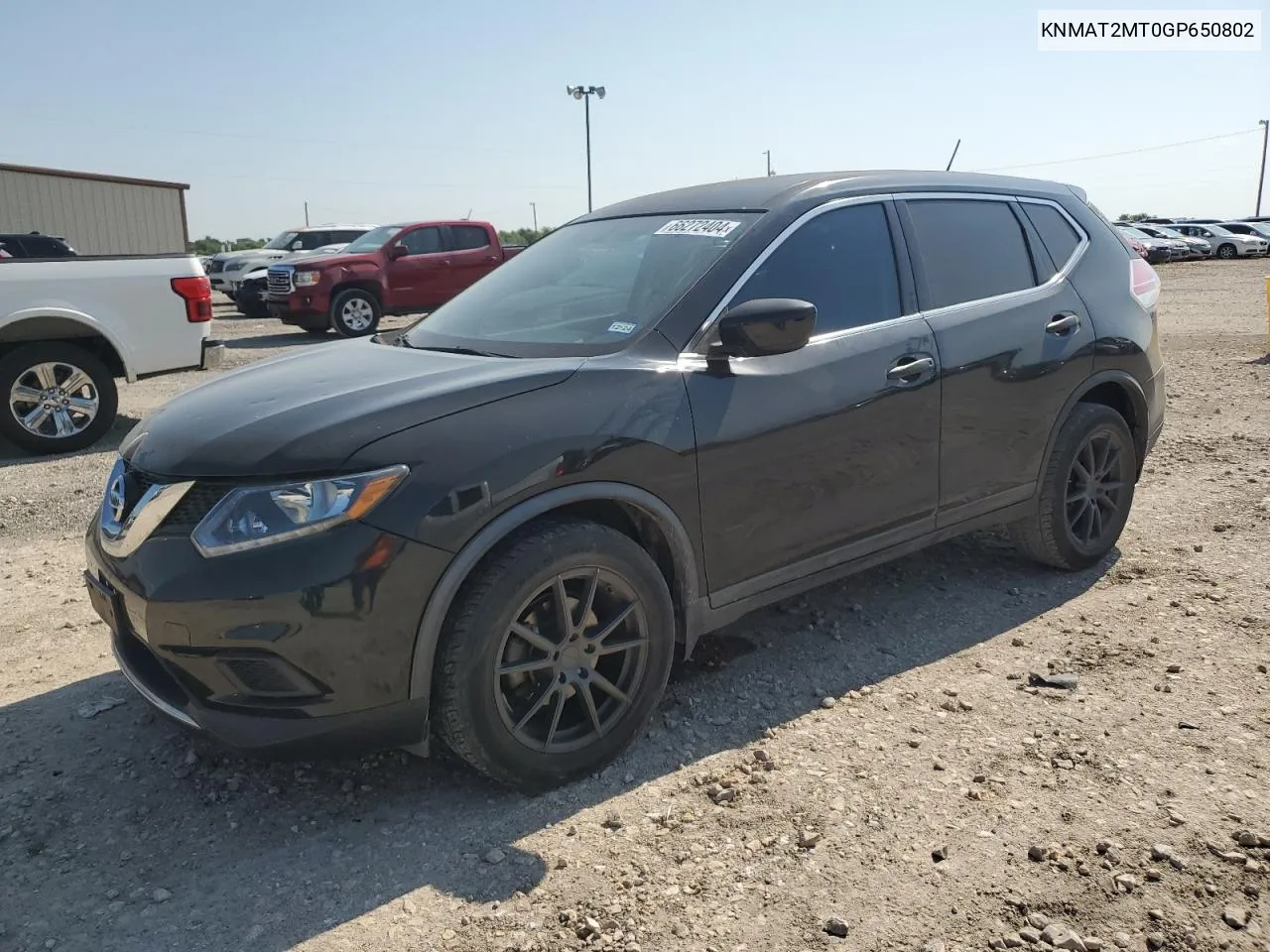 2016 Nissan Rogue S VIN: KNMAT2MT0GP650802 Lot: 66272404