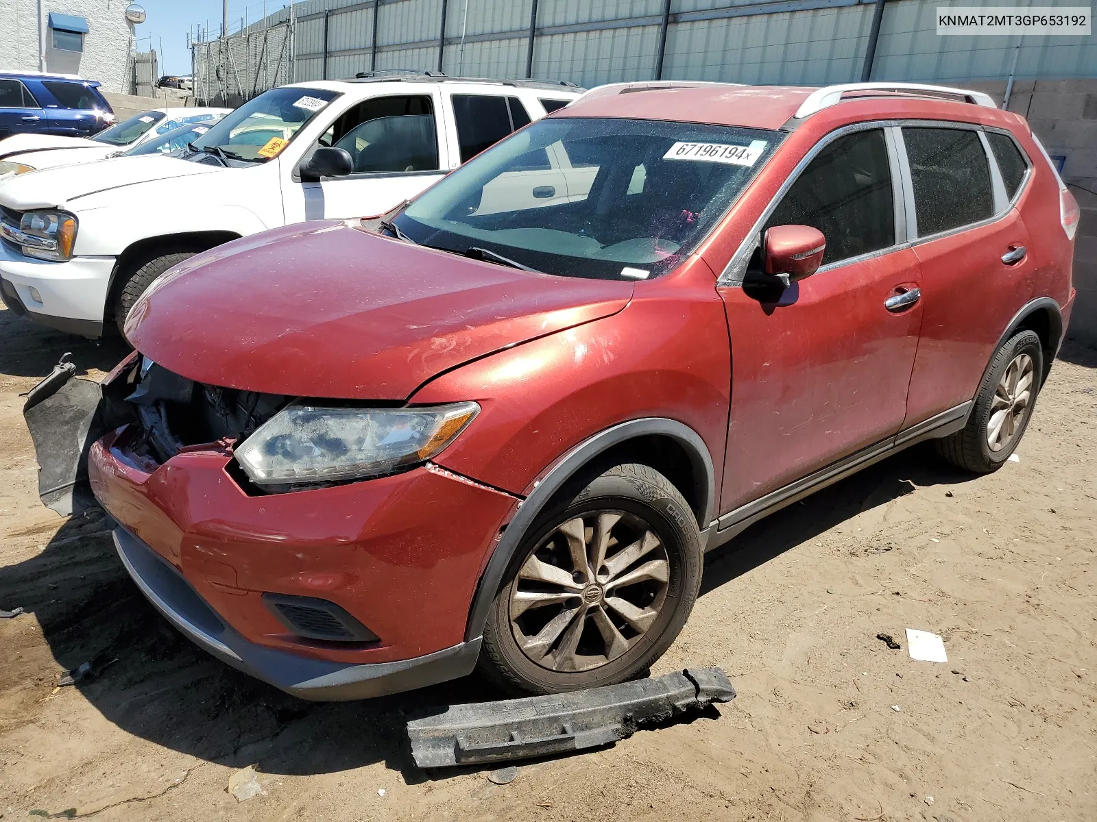 2016 Nissan Rogue S VIN: KNMAT2MT3GP653192 Lot: 67196194