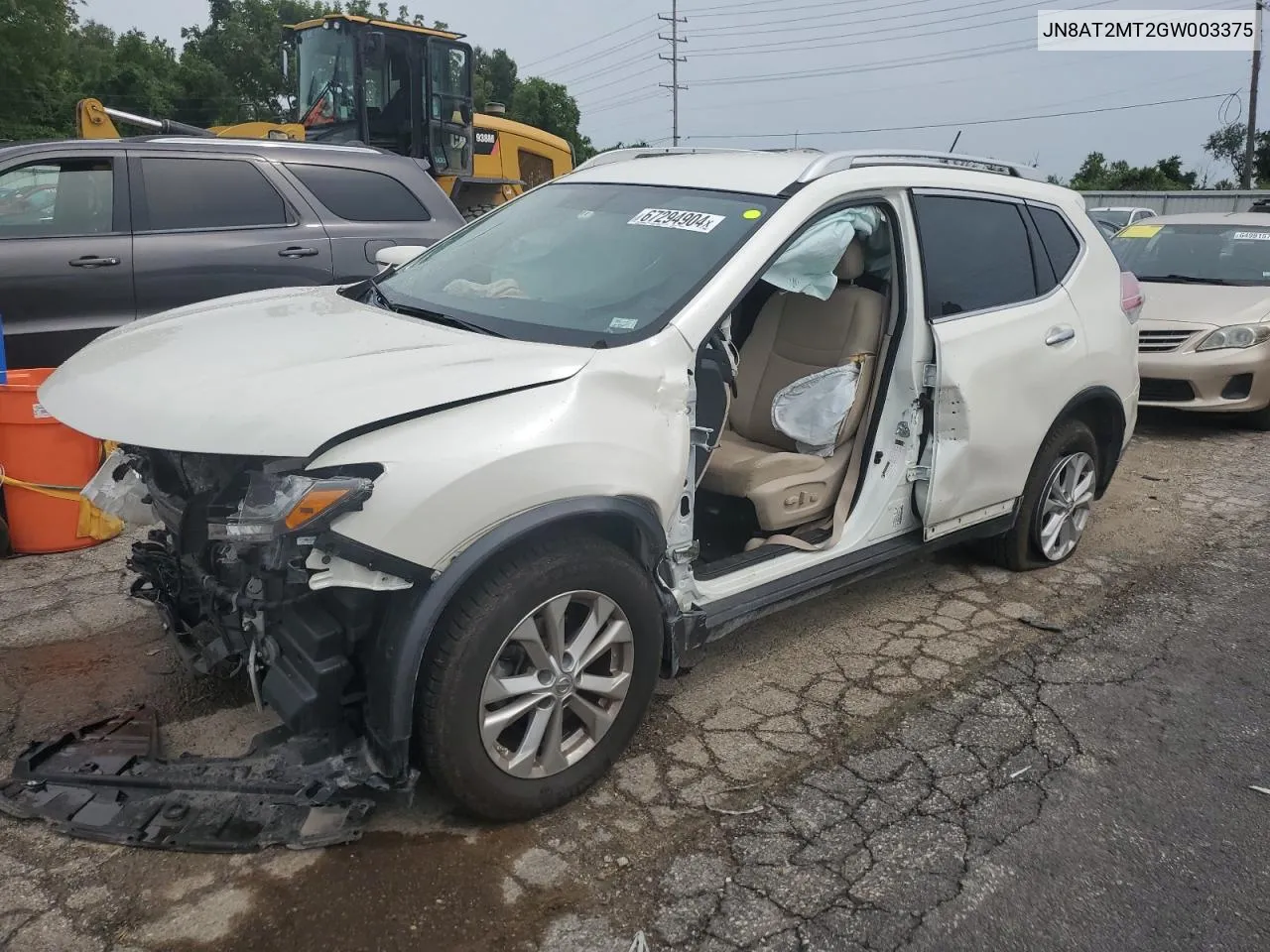 2016 Nissan Rogue S VIN: JN8AT2MT2GW003375 Lot: 67294904