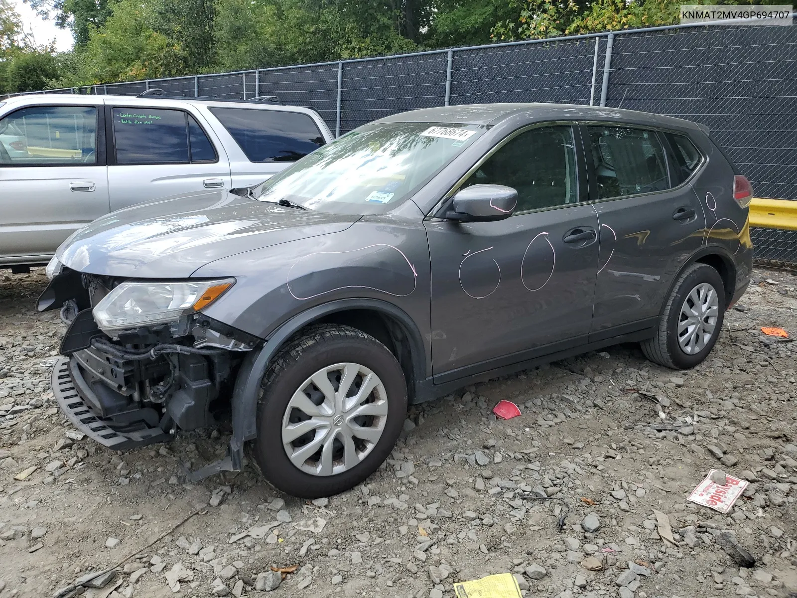 2016 Nissan Rogue S VIN: KNMAT2MV4GP694707 Lot: 67768674