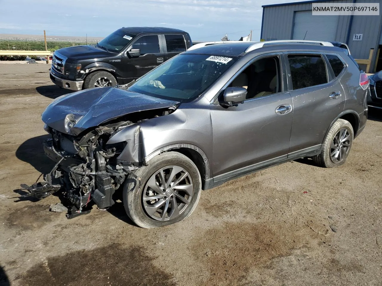 2016 Nissan Rogue S VIN: KNMAT2MV5GP697146 Lot: 68891214