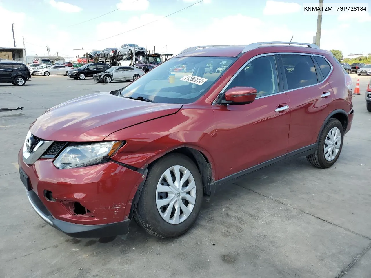 2016 Nissan Rogue S VIN: KNMAT2MT7GP728184 Lot: 71556214