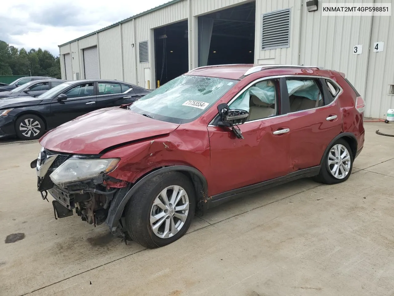 2016 Nissan Rogue S VIN: KNMAT2MT4GP598851 Lot: 71753554