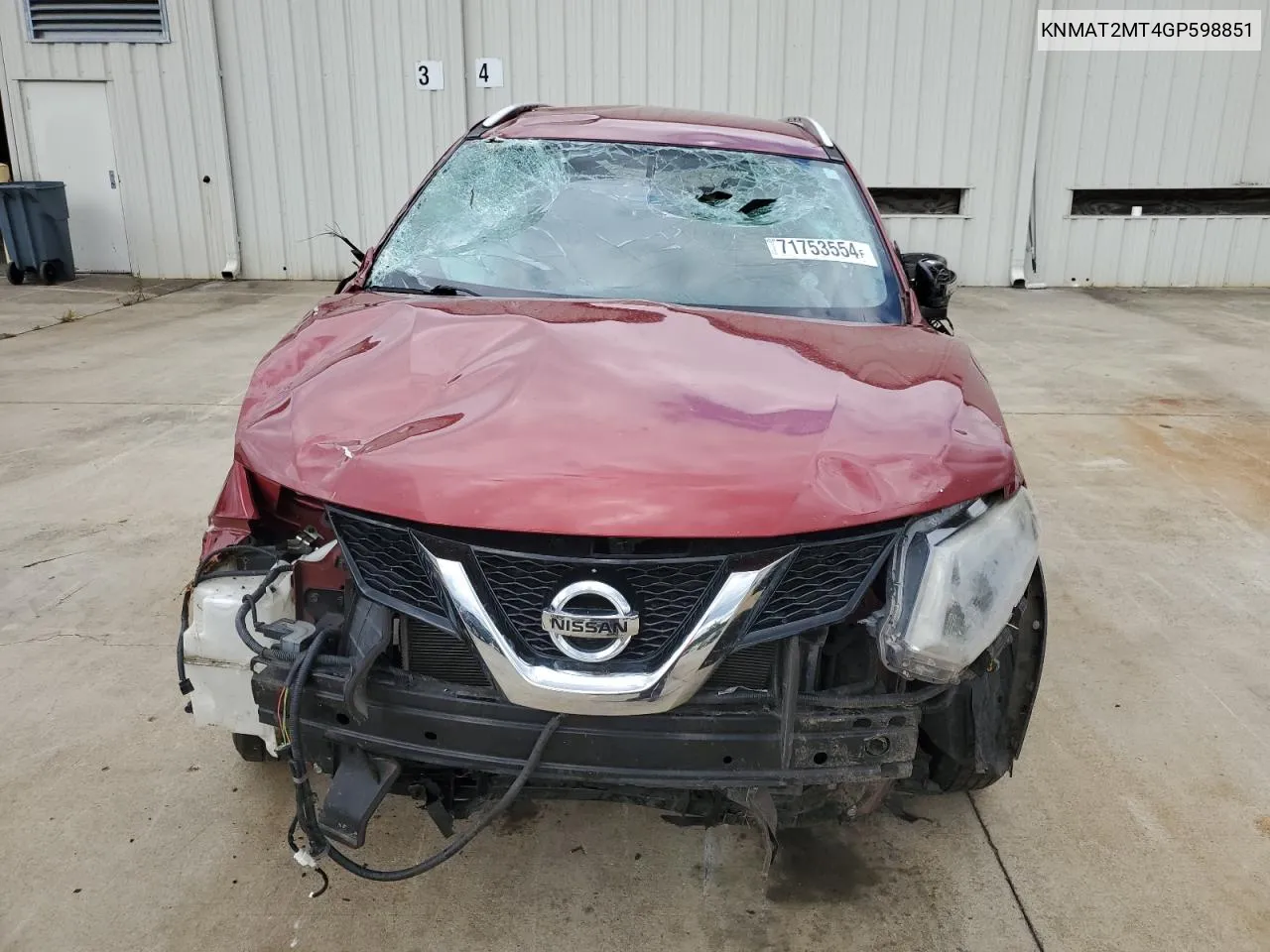 2016 Nissan Rogue S VIN: KNMAT2MT4GP598851 Lot: 71753554