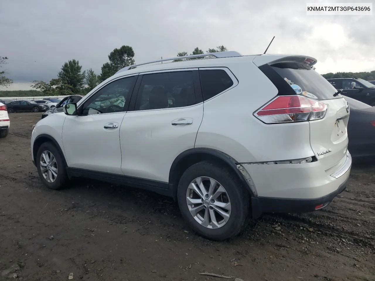 2016 Nissan Rogue S VIN: KNMAT2MT3GP643696 Lot: 71830334