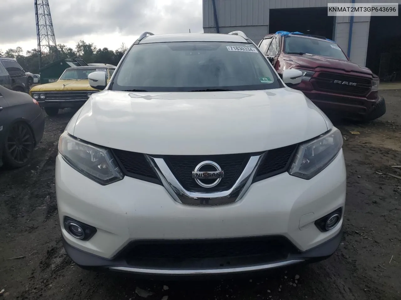 2016 Nissan Rogue S VIN: KNMAT2MT3GP643696 Lot: 71830334