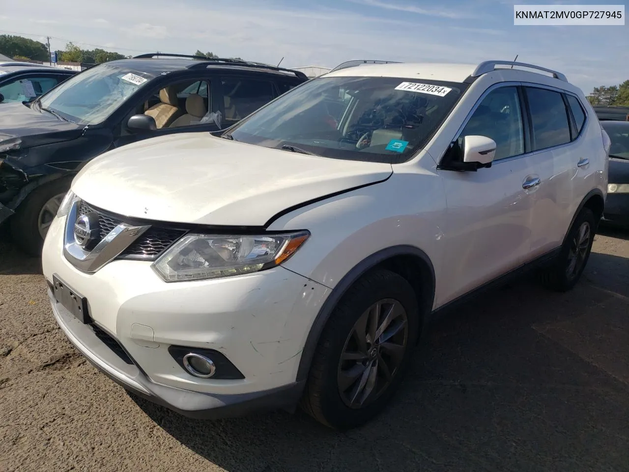 2016 Nissan Rogue S VIN: KNMAT2MV0GP727945 Lot: 72122034