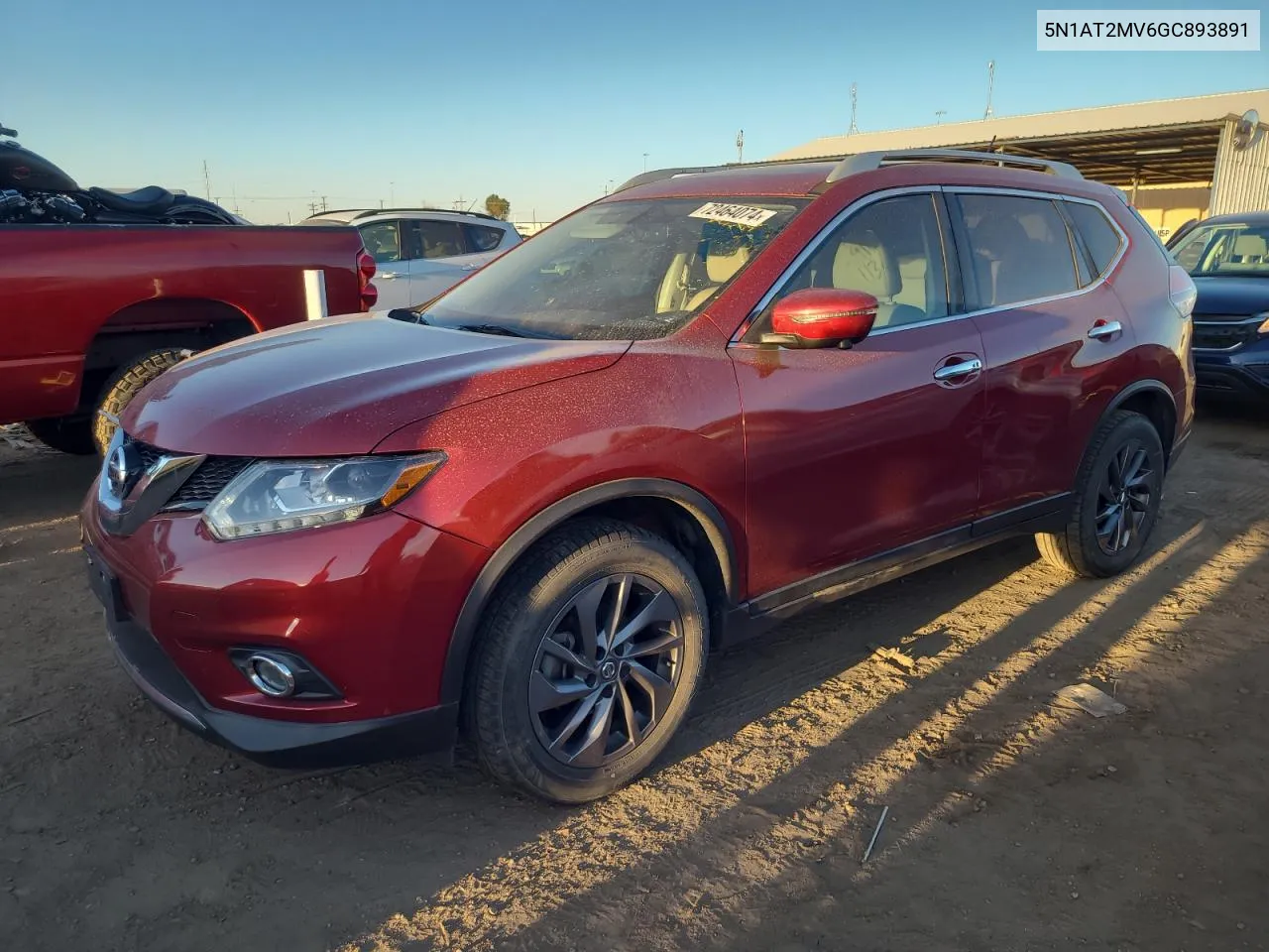 2016 Nissan Rogue S VIN: 5N1AT2MV6GC893891 Lot: 72464074