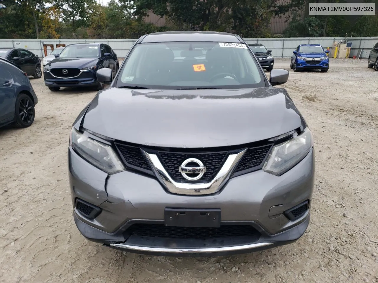 2016 Nissan Rogue S VIN: KNMAT2MV0GP597326 Lot: 72591454