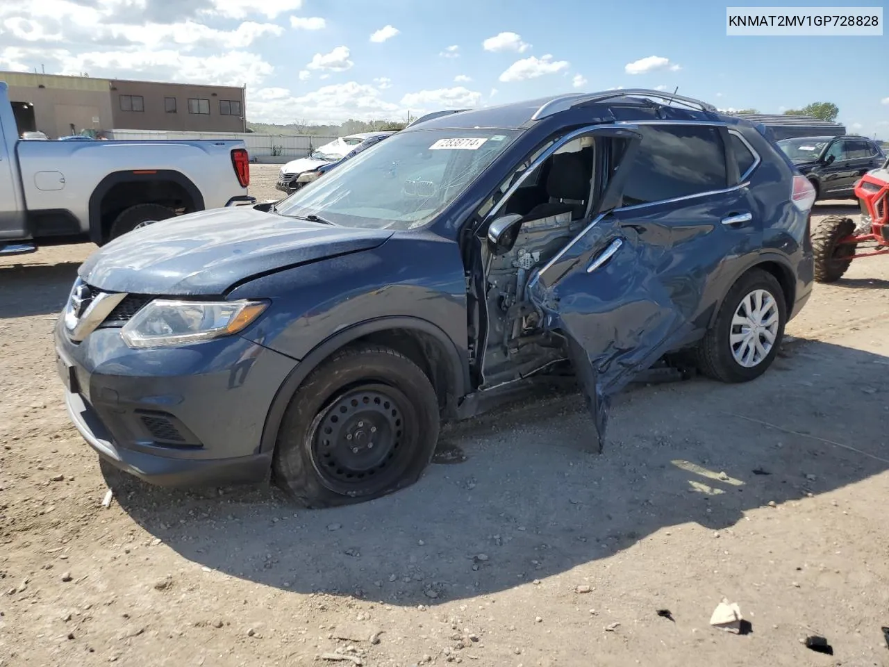 2016 Nissan Rogue S VIN: KNMAT2MV1GP728828 Lot: 72838714