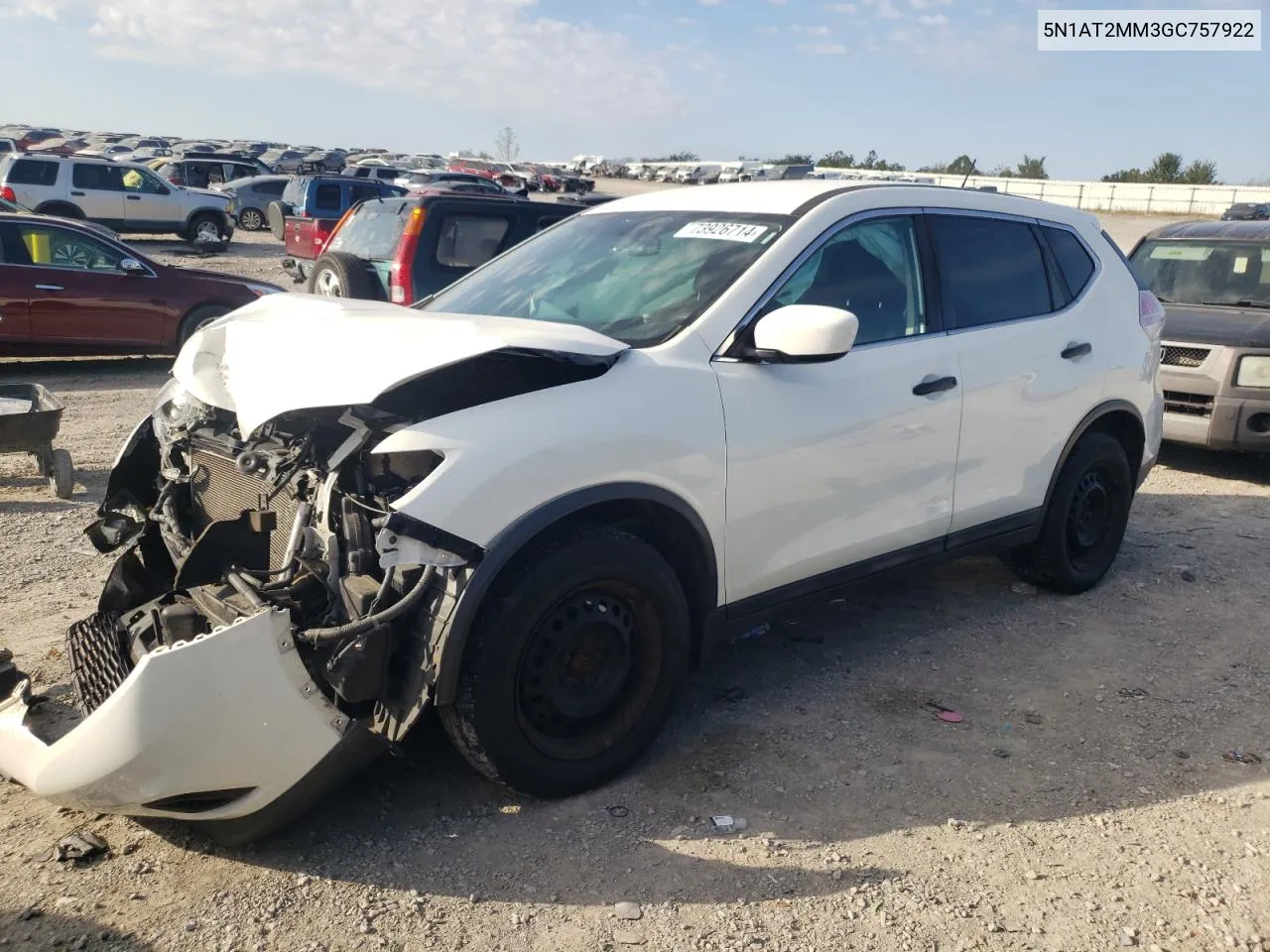 2016 Nissan Rogue S VIN: 5N1AT2MM3GC757922 Lot: 73926714