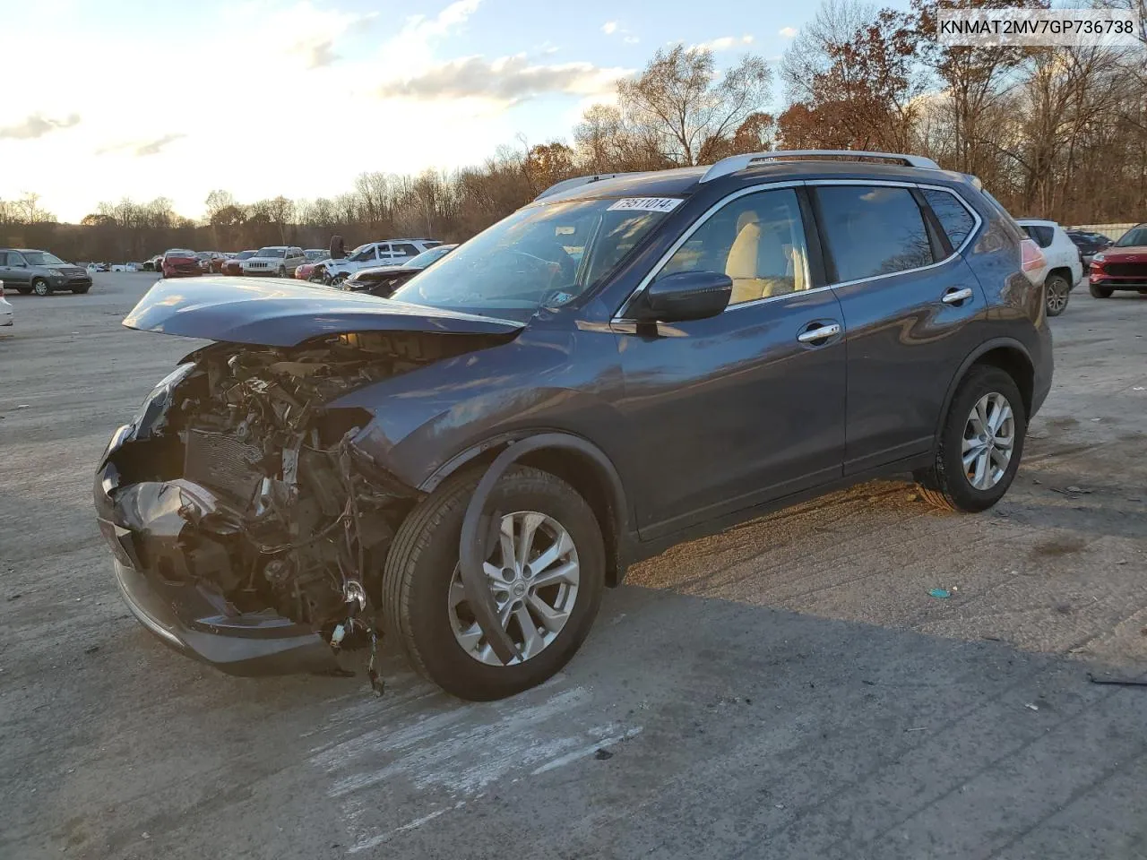 2016 Nissan Rogue S VIN: KNMAT2MV7GP736738 Lot: 79511014