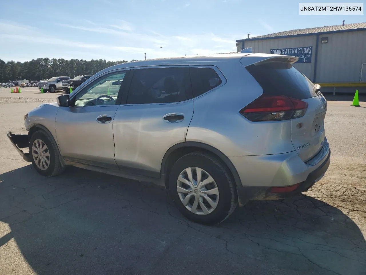 2017 Nissan Rogue S VIN: JN8AT2MT2HW136574 Lot: 76944704