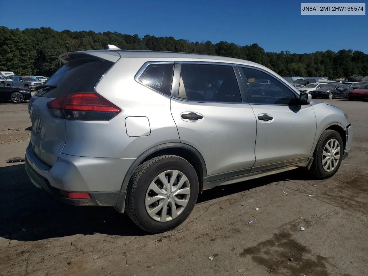 2017 Nissan Rogue S VIN: JN8AT2MT2HW136574 Lot: 76944704