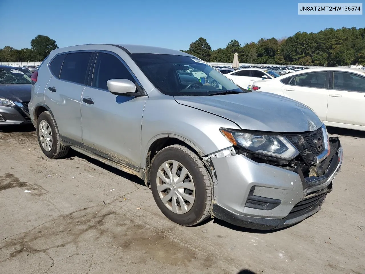 2017 Nissan Rogue S VIN: JN8AT2MT2HW136574 Lot: 76944704