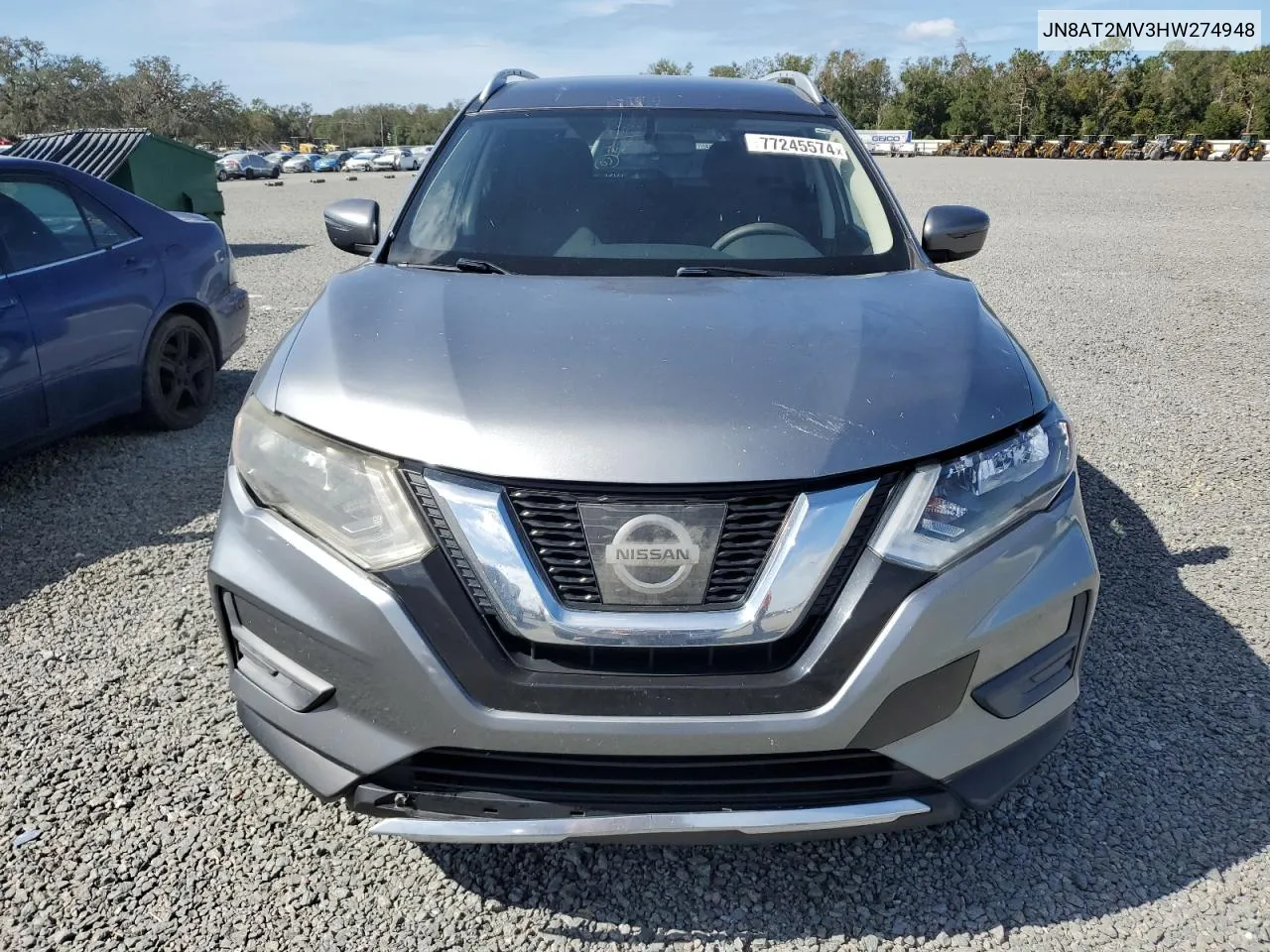 2017 Nissan Rogue S VIN: JN8AT2MV3HW274948 Lot: 77245574