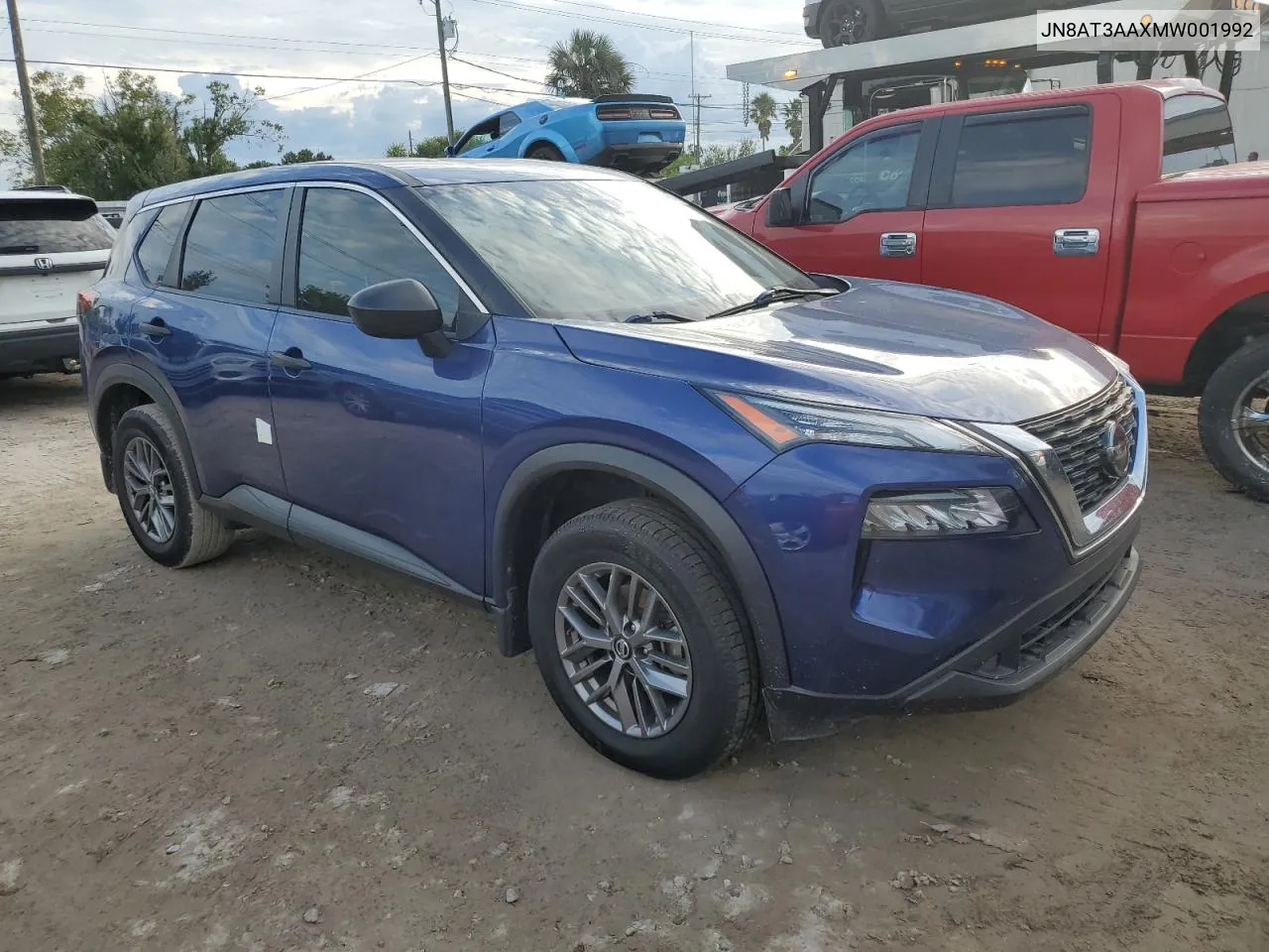 2021 Nissan Rogue S VIN: JN8AT3AAXMW001992 Lot: 74783364