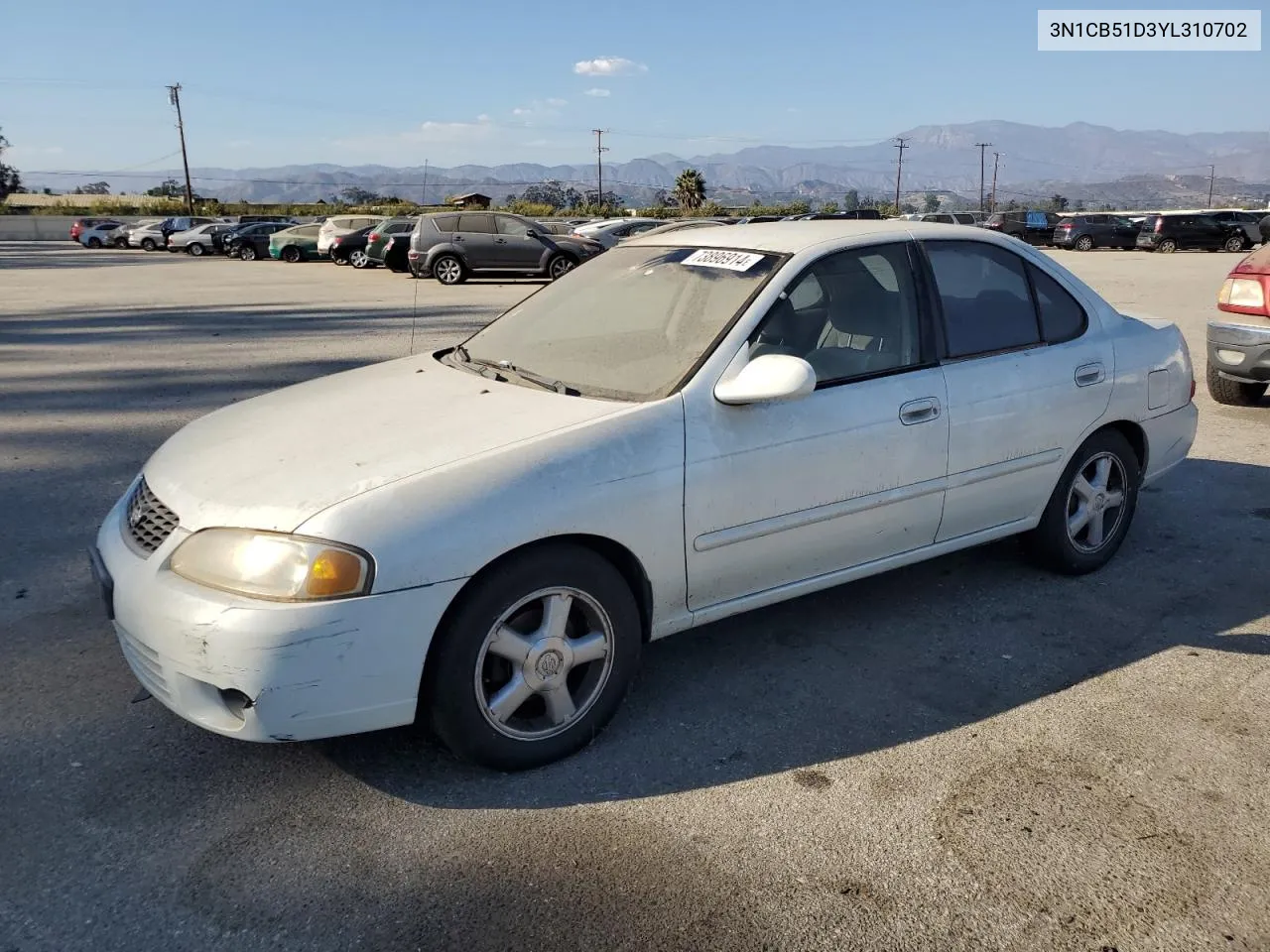 2000 Nissan Sentra Base VIN: 3N1CB51D3YL310702 Lot: 73896914