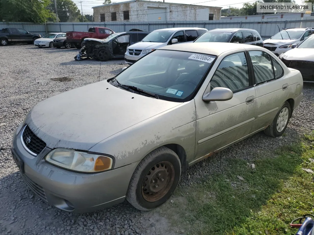 2001 Nissan Sentra Xe VIN: 3N1CB51D11L498738 Lot: 72020064