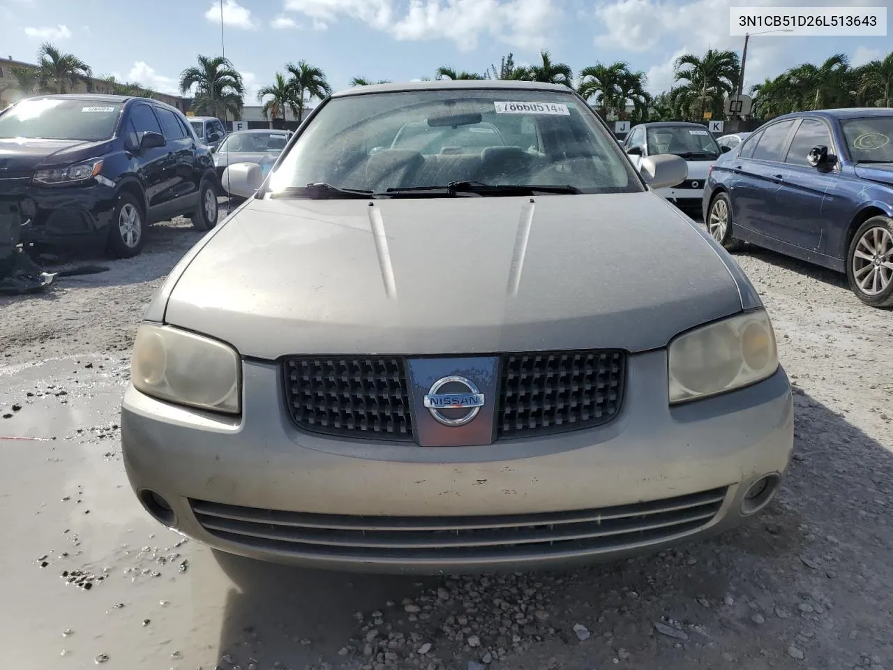 2006 Nissan Sentra 1.8 VIN: 3N1CB51D26L513643 Lot: 78660514