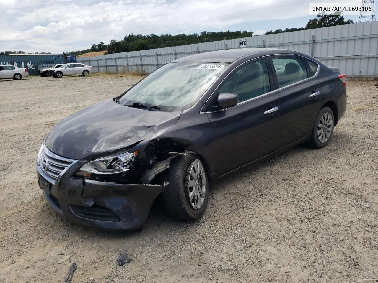 2014 Nissan Sentra S VIN: 3N1AB7AP7EL698106 Lot: 59376524