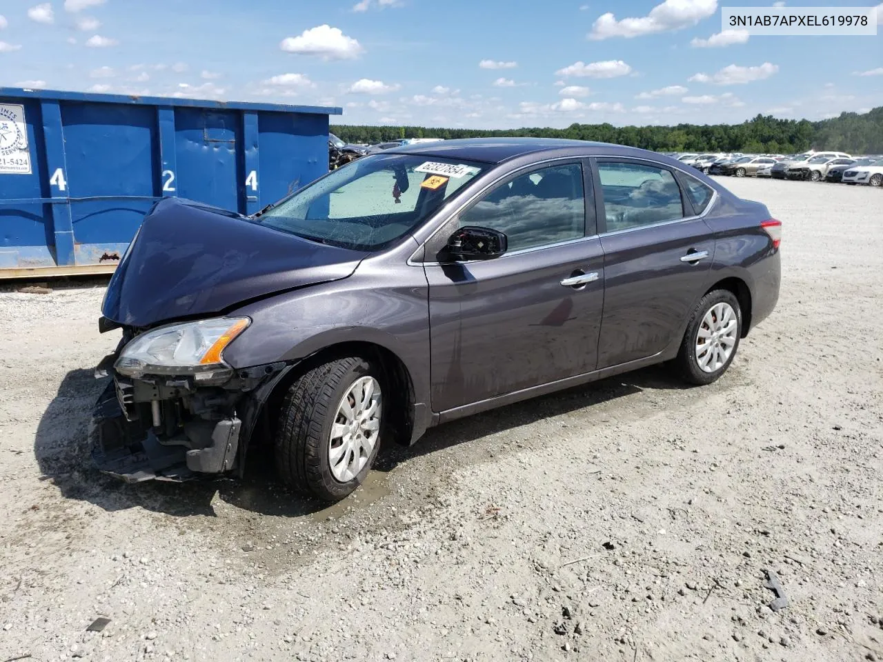 2014 Nissan Sentra S VIN: 3N1AB7APXEL619978 Lot: 62327854